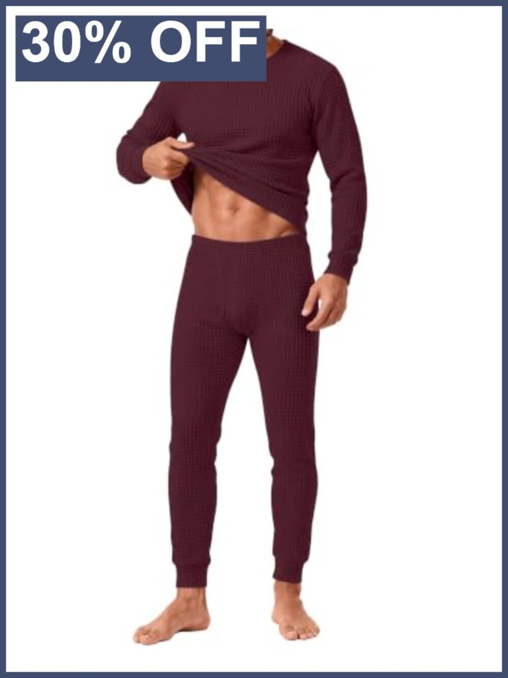 Men's Waffle Knit Thermal Underwear Set Long Sleeve Crewneck Base Layer